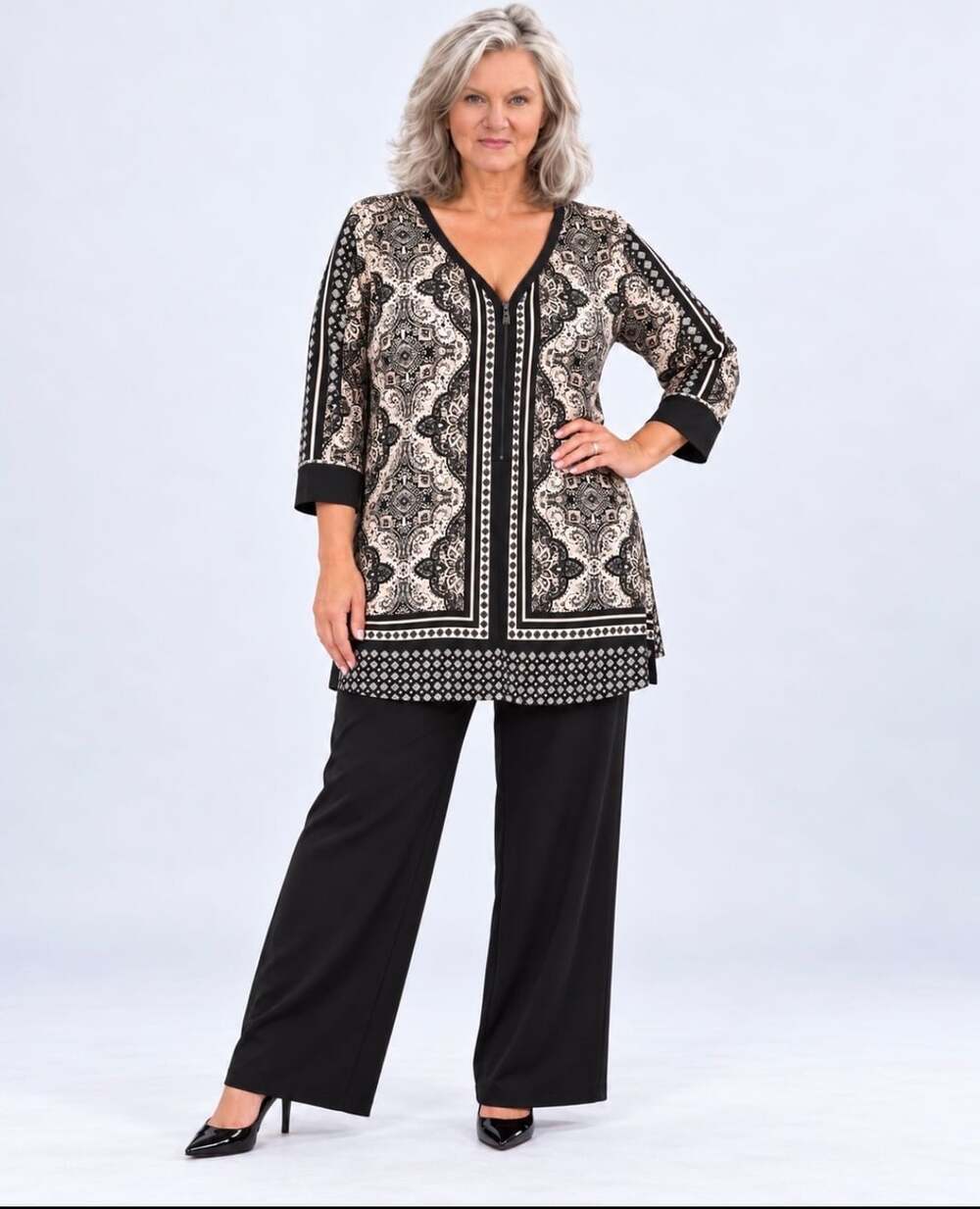 Belle By Kim Gravel Scarf Print Tunic Size 2X Zip Neck